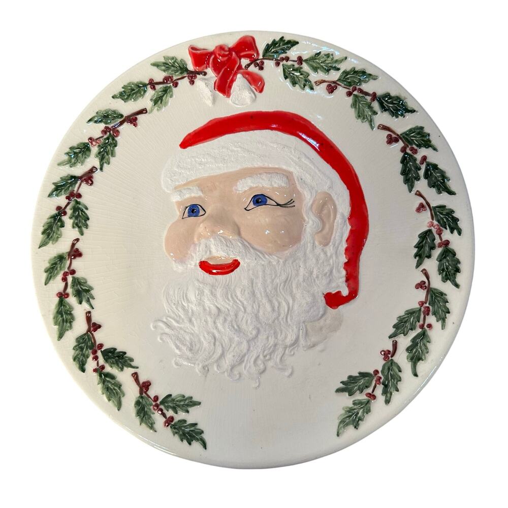 VTG Santa Christmas Plate Rare 1965 Pottery Hand Signed by Artist Cookie Platter